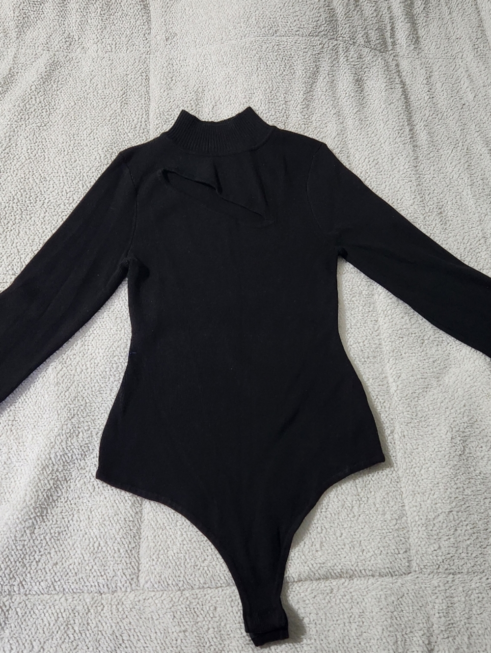 Black Long-Sleeve Mock Neck Bodysuit With Open Slit